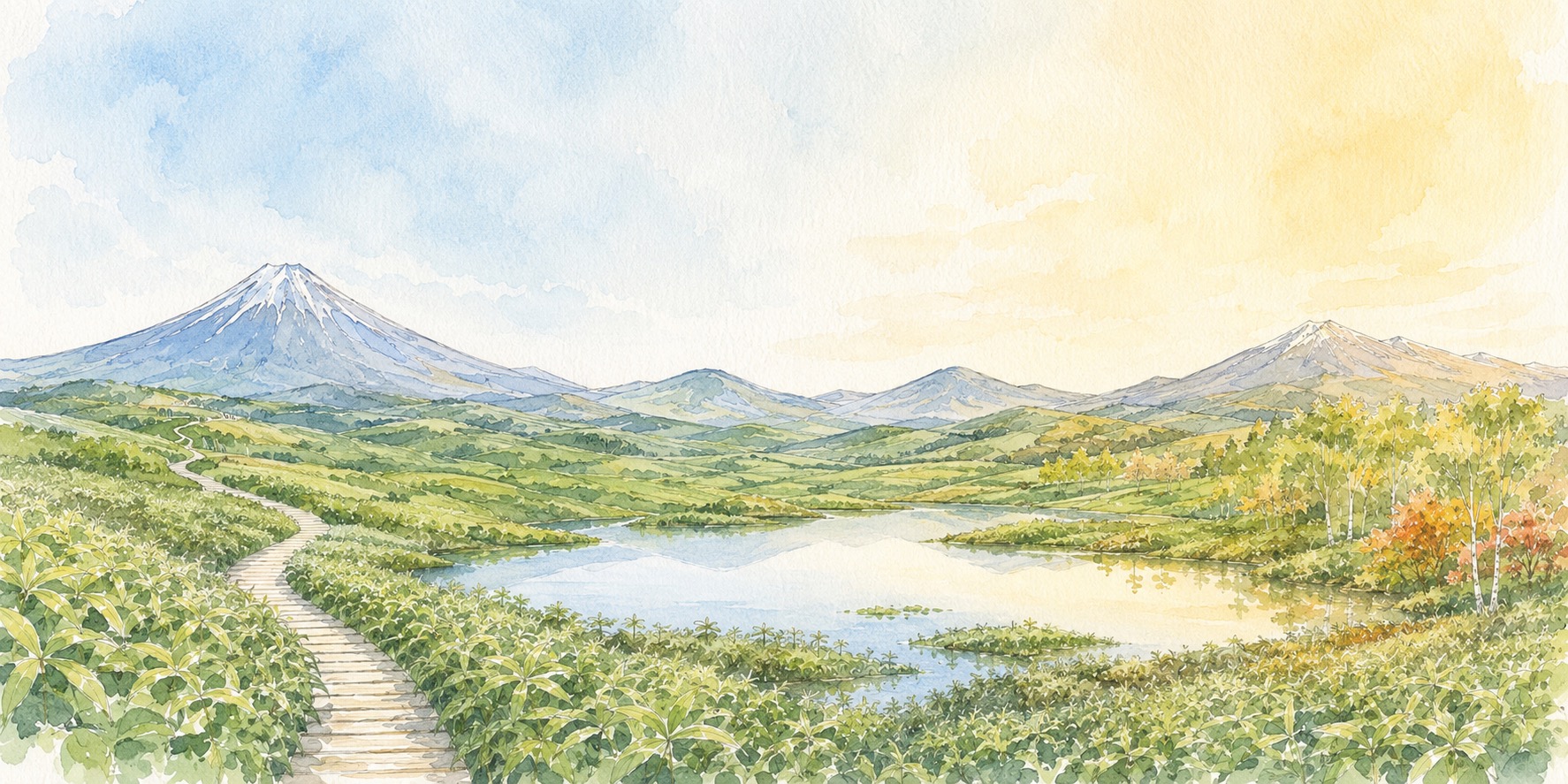 Niseko landscape shifting from early-summer green to late-autumn gold
